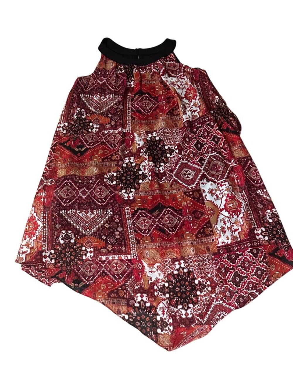 R&M Richards Womens 14W High-Low Sleeveless Dress Rust Tan Boho Print